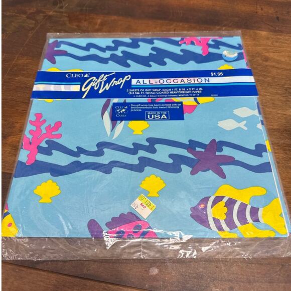 Vintage Cleo Gift Wrap Paper Made In USA All Occasion Tropical Fish Print 90's - Picture 1 of 3